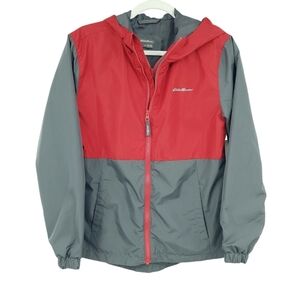 Eddie Bauer Big Kids‎ Large 14/16 Red Grey Windbreaker Jacket Hooded Lightweight